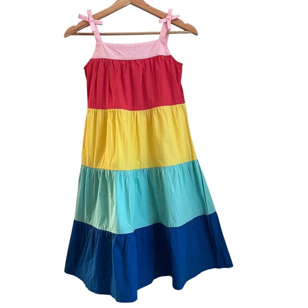 Hanna Andersson Girls Rainbow Tiered Dress Size 10 Cotton Colorful Twirl Summer